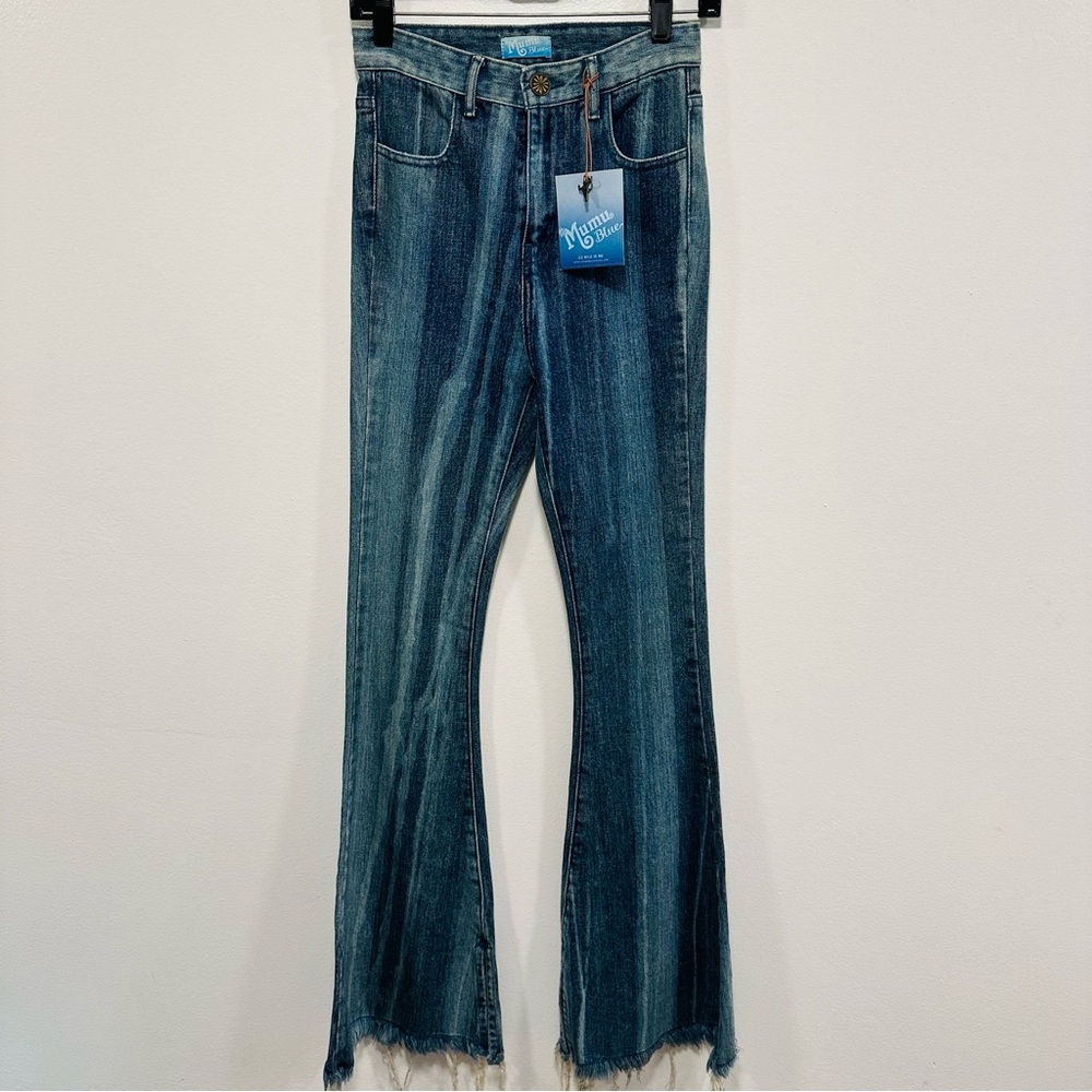 Show me your mumu flare bell bottom high rise blue jeans!